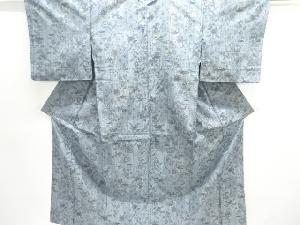 アンティーク　花更紗模様織出し手織り真綿小千谷紬着物